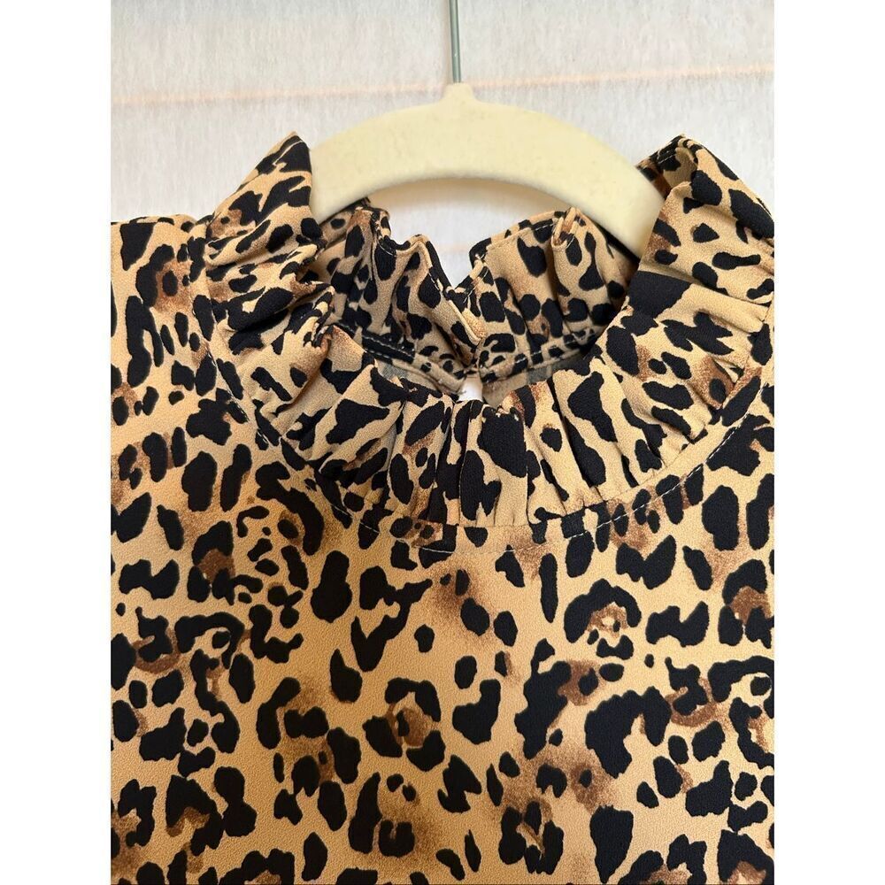 J.Crew XS Leopard Print Button Back Romantic Ruffle Victorian Collar Blouse - Picture 6 of 11